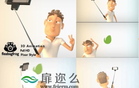 AE模板卡通角色玩自拍三维LOGO片头动画