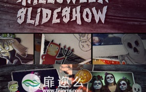 AE模板万圣节主题视频展示照片剪纸风格相册动画