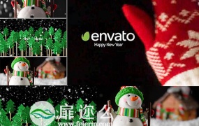 AE模板冬天雪花雪人圣诞节快了新的一年杉树庆典片头