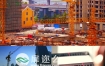 延时摄影城市建设建筑施工塔吊施工视频素材