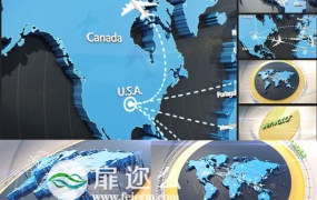 C4D模板+AE模板三维地图通讯连线动画特效