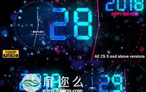 AE模板2018新年时钟倒计时粒子烟花午夜特效视频