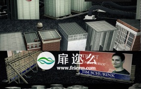 C4D模型:楼顶场景空调广告牌水管天线太阳能板等物体