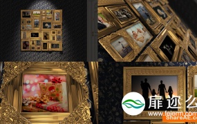 AE模板3D金色框架婚礼纪念日家庭合照生日祝福相册动画