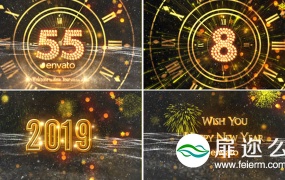 AE模板2019新年倒计时圣诞节烟花年终派对片头动画