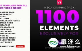 AE模板-视频转场过渡文字标题字幕条包装背景指示线