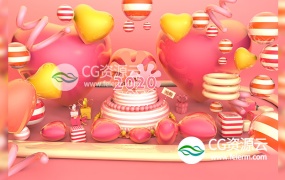 C4D工程-电商粉色促销抢购C4D模型场景