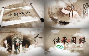 AE模板-水墨卷轴展开中国戏曲图文片头动画展示