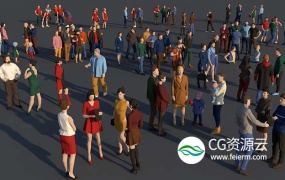 3D模型-84个低面现代人物C4D模型 Complete Colored Lowpoly Standing People Low-poly 3D model