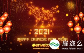 AE模板-2021牛年中国新年灯笼烟花粒子片头动画 Chinese New Year Greetings 2021