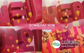AE模板-2021新年快乐春节过年三维立体文字片头 Happy New Year 2021