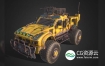 3D模型-锈迹斑斑的黄色武装越野汽车C4D模型