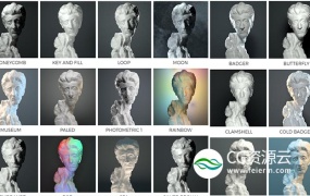 C4D预设-31个C4D阿诺德雕塑产品布光预设 C4D Arnold Lighting Studios