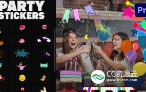 PR预设-可爱有趣的卡通手绘综艺生日蛋糕贴纸动画 Animated Party Stickers
