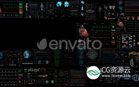 AE模板-300个科技感生物医疗人物DNA超声波红细胞脑电图CT神经心脏界面元素HUD动画包