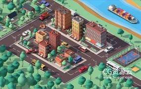 3D模型-低多边形卡通楼房场景