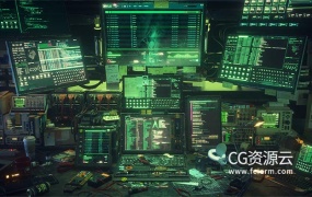 3D模型-电影风格黑客电脑工作台场景模型