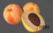 3D模型-切开成熟的桃子半块黄桃水果C4D模型