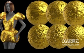 贴图素材-37幅金色的褶皱尼龙塑料纸张金属布料凹凸置换贴图