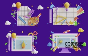 3D模型-10个图形设计界面3D卡通图标插画C4D模型