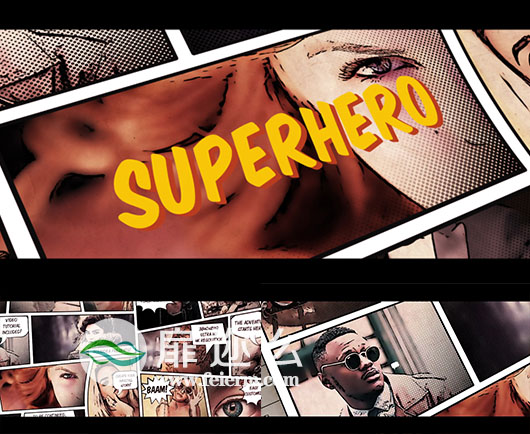 AE模板超级英雄动作手绘分镜漫画风格宣传片头动画