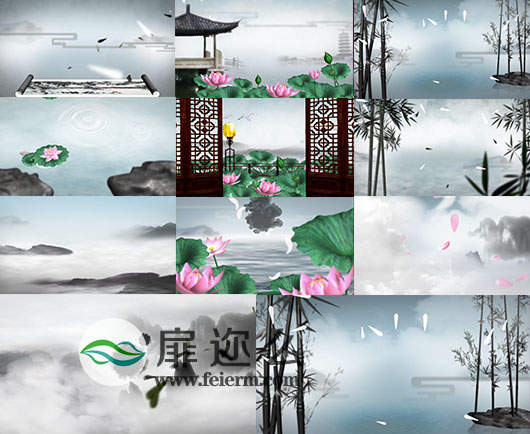 视频素材：42组中国风水墨荷花LED背景视频素材