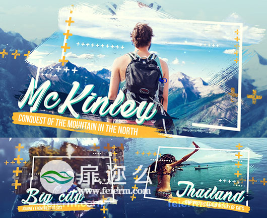 AE模版旅行照片笔刷遮罩动画充满活力展示动画