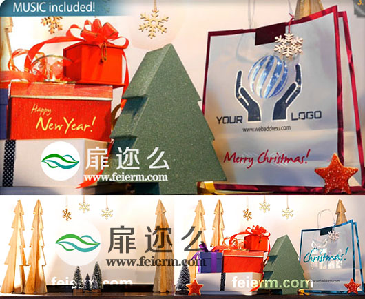 AE模板购买圣诞节礼物销售包裹圣诞节贺卡标志动画