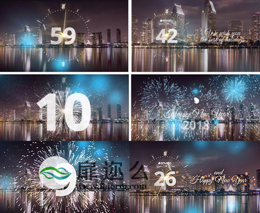 AE模板2018新年倒计时烟花午夜时钟新的一年特效动画