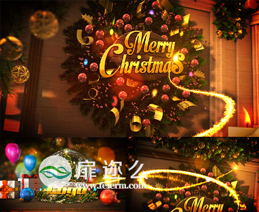 AE模板华丽圣诞节日新年祝福粒子特效片头动画