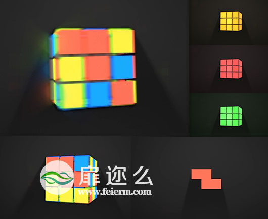AE模板多彩立方体变换成魔方logo演绎片头动画