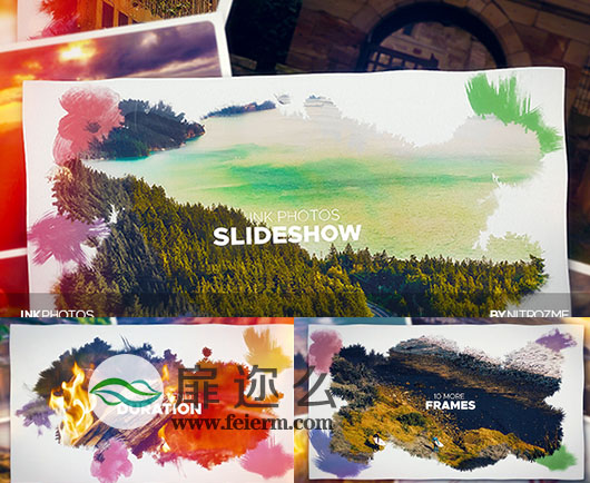 AE模板唯美视差拼贴照片墨迹水墨展示相册显示动画