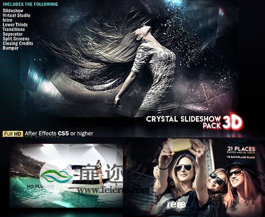 AE模板水晶玻璃质感折射幻灯片图片展示电影电视栏目包装动画