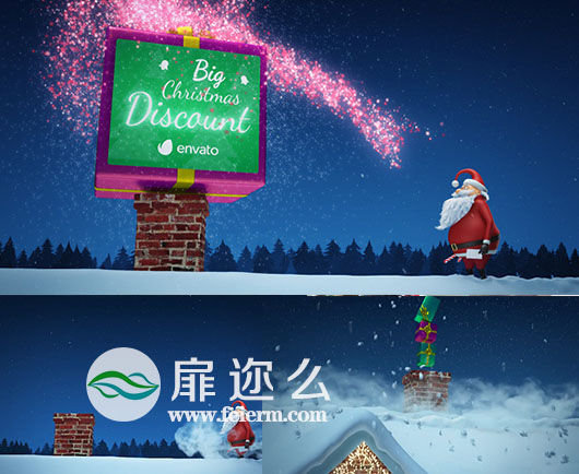 AE模板三维卡通圣诞节动画圣诞老人送礼物片头视频