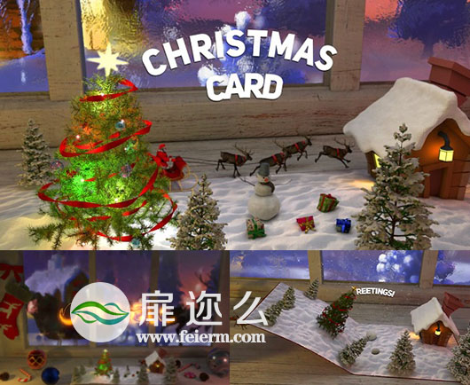 AE模板三维圣诞老人圣诞树圣诞礼物雪橇片头动画特效