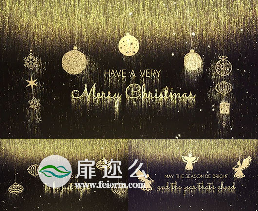 AE模板黄金色粒子新年节日快乐圣诞节祝福