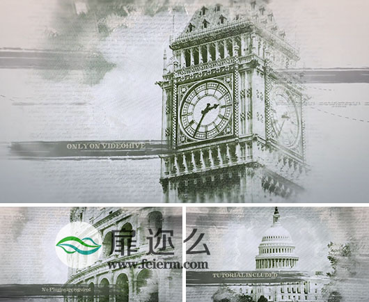 AE模板复古水墨油漆水彩雕刻历史记录动画效果