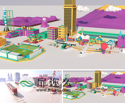 C4D与E3D低多边形模型场景搭建物体