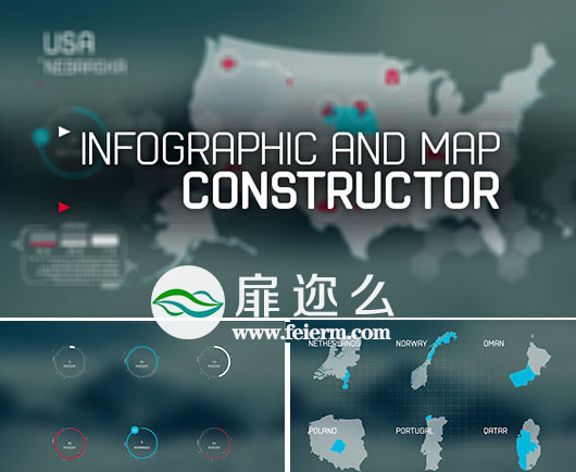 AE模板科技感信息图表世界地图饼图统计动画