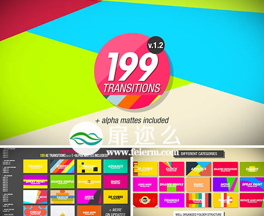 AE模板199种MG图形文字动画动态转场过渡效果