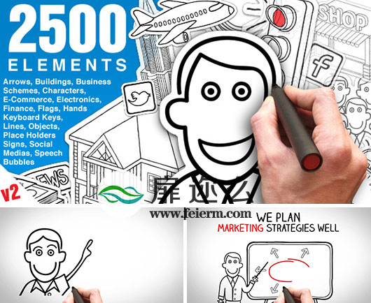 AE模板白板手写风格元素企业公司产品宣传推广解说动画