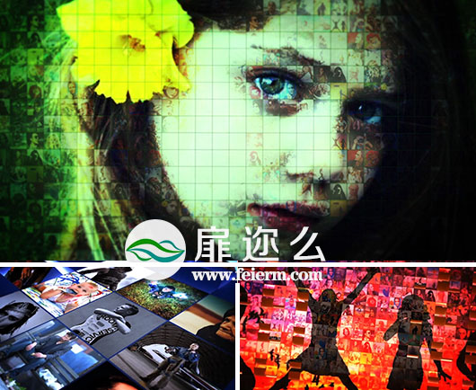 AE模板三维马赛克方块翻转生日纪念日照片墙汇聚图片Logo动画