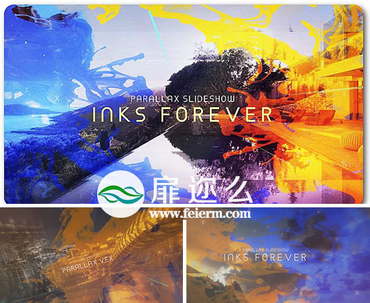 AE模板大气水墨散开遮罩三维视差图片展示幻灯片