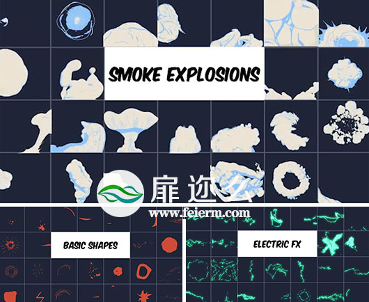 AE模板104组MG二维卡通漫画烟雾电流灰尘爆炸图形元素V2版