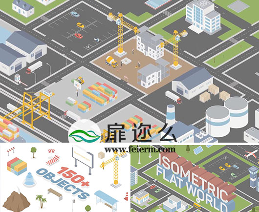 AE模板MG卡通三维城市建筑生态设计等距视图动画