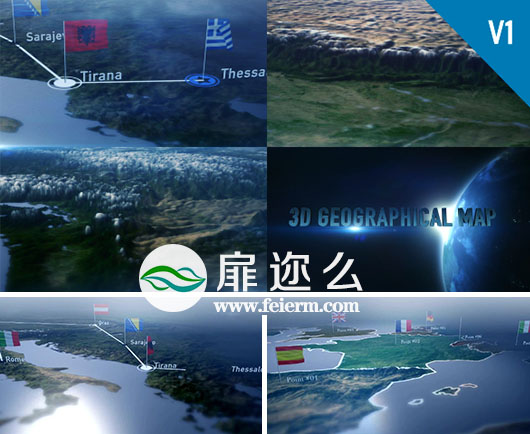 AE模板三维世界地图路径地形连线展示动画工具包