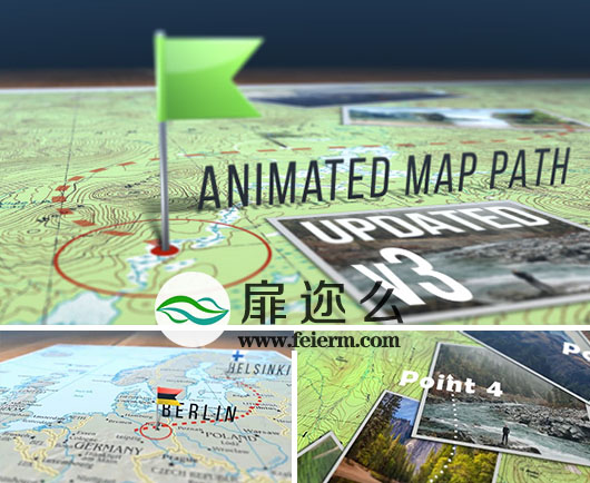 AE模板全球地图旅行标志地点徒步旅游路线连接路径