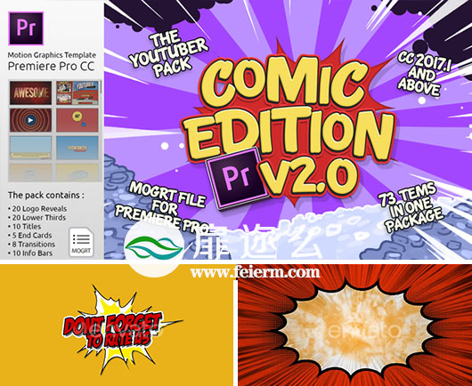 Premiere预设：卡通动漫LOGO标题转场字幕条包装动画 Comic Edition V2