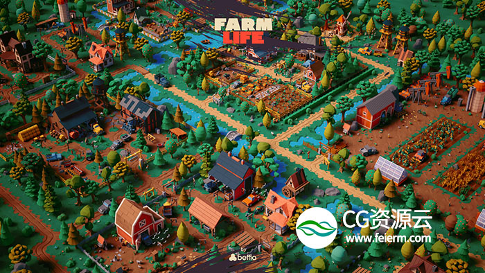 C4D模型-低面多边形农场田园生活场景模型