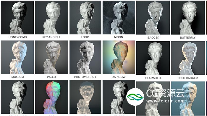 C4D预设-31个C4D阿诺德雕塑产品布光预设 C4D Arnold Lighting Studios